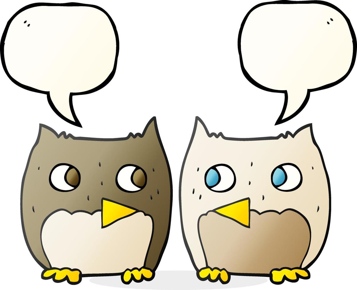 freehand drawn cute speech bubble cartoon owls vector