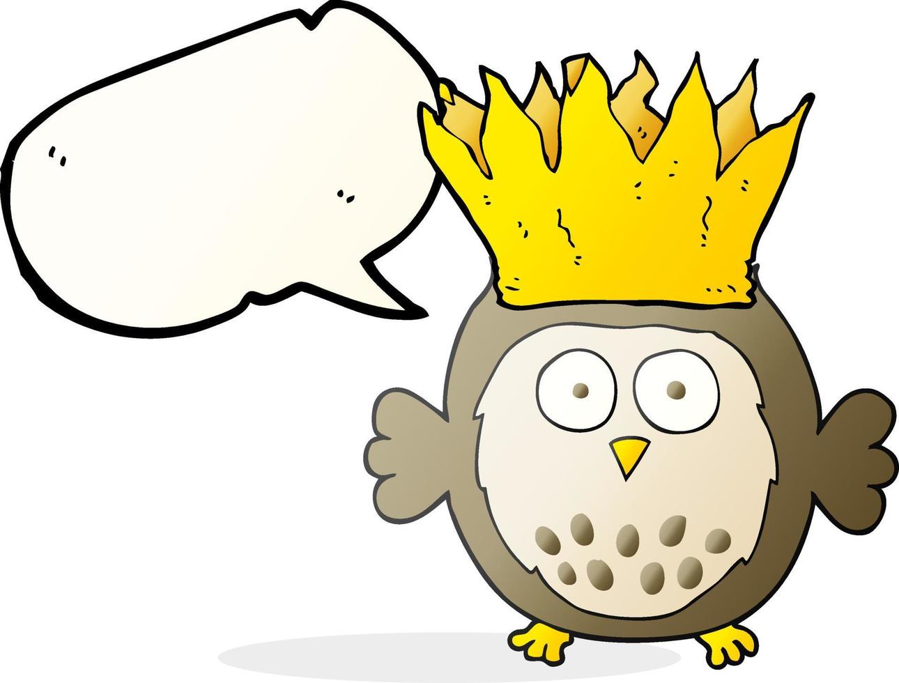 freehand drawn speech bubble cartoon owl wearing paper crown christmas hat vector