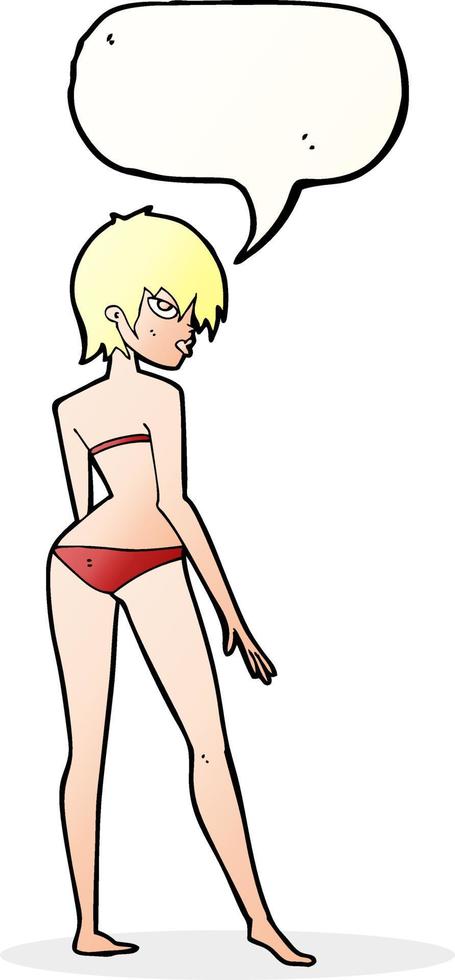 cartoon woman in bikini with speech bubble vector