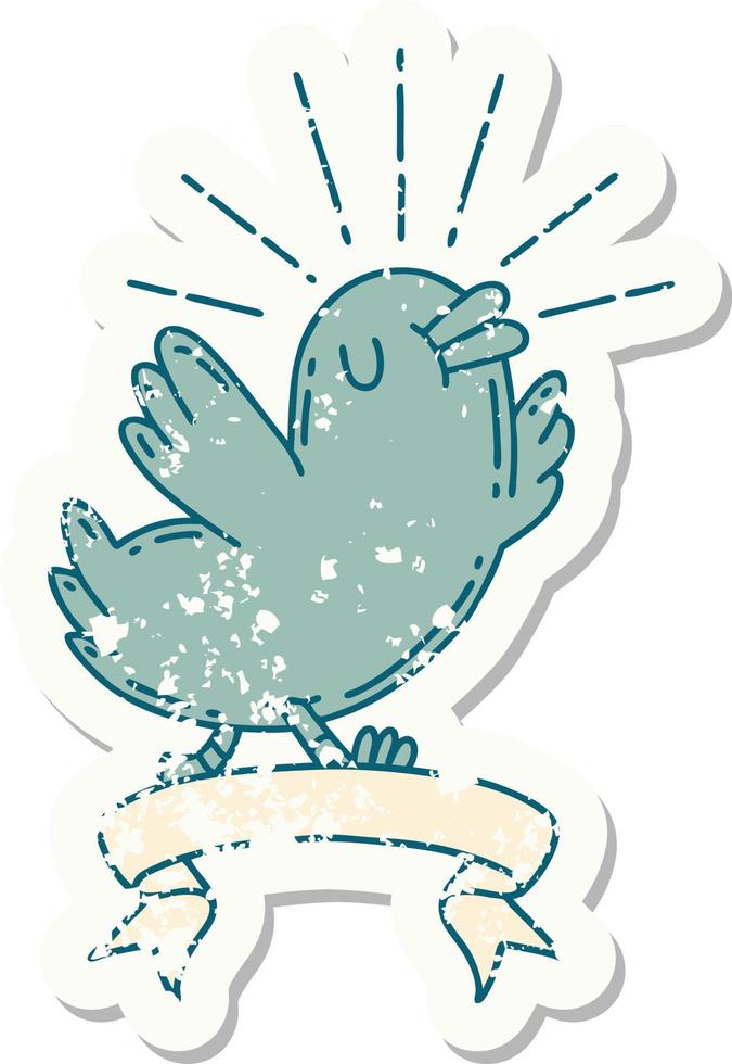 worn old sticker of a tattoo style happy bird vector