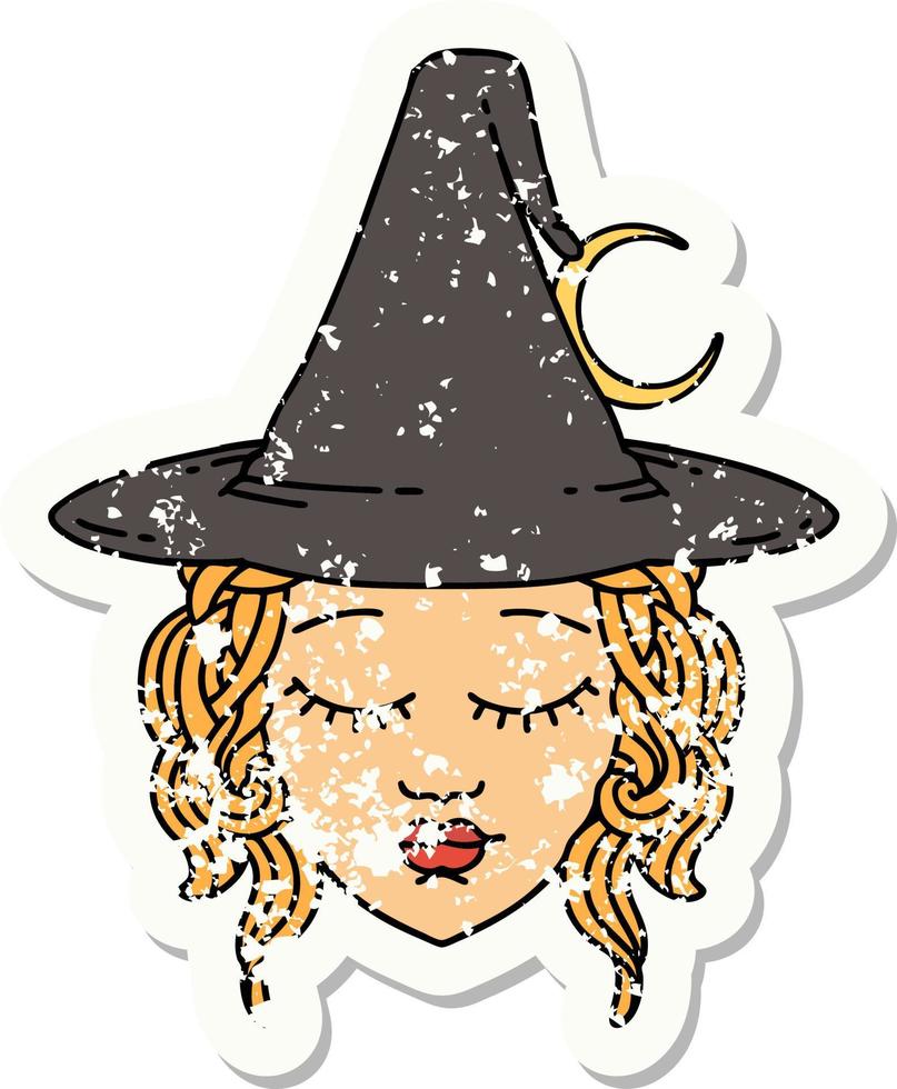 grunge sticker of a human mage character vector