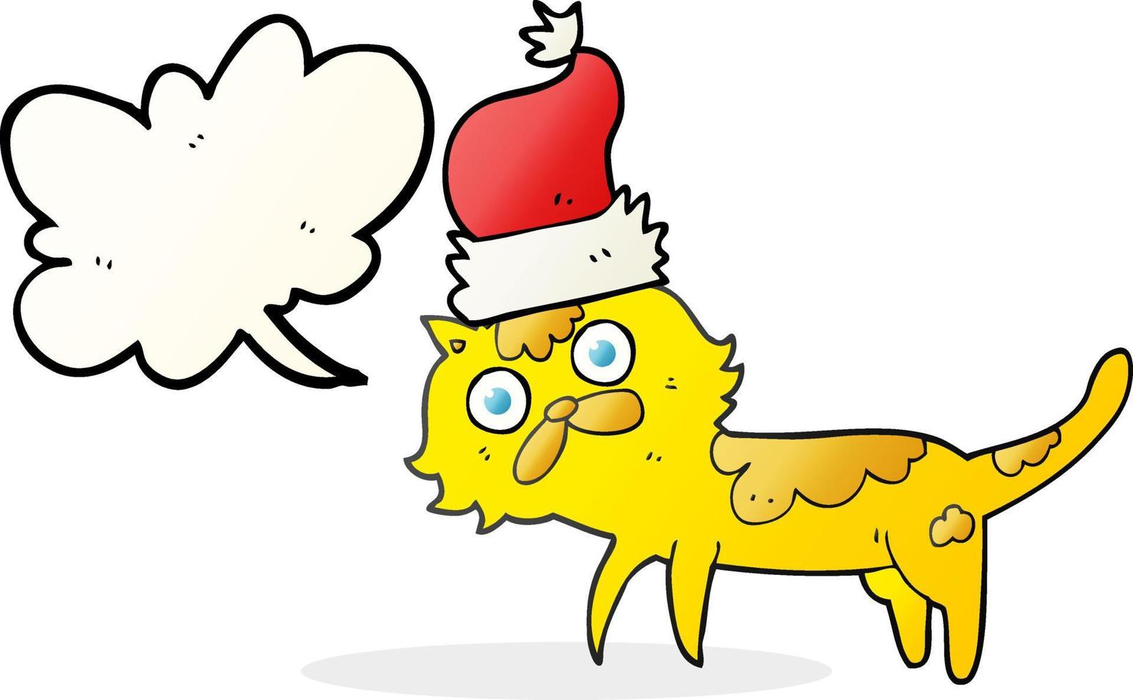 Gato de dibujos animados de burbujas de voz dibujada a mano alzada con sombrero de navidad vector
