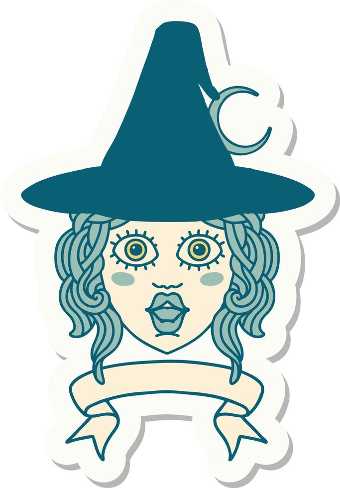 sticker of a human witch character with banner vector