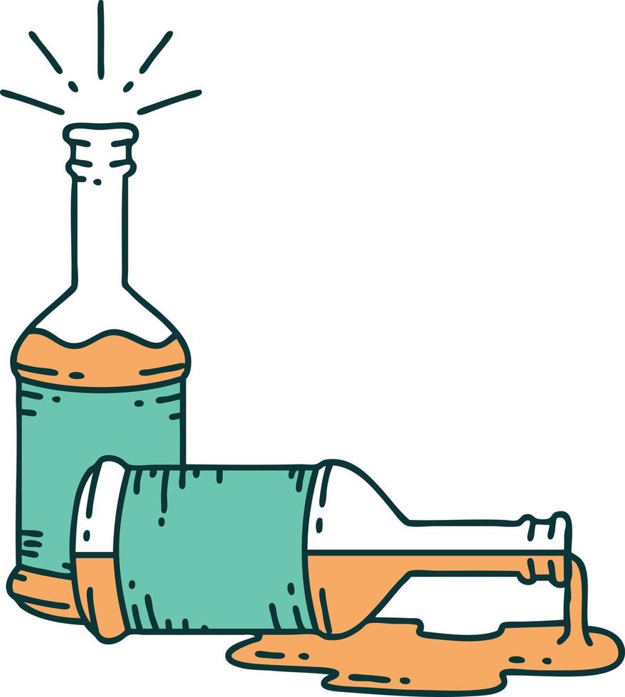 illustration of a traditional tattoo style beer bottles vector