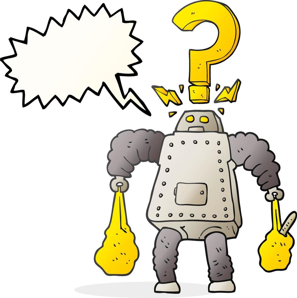 freehand drawn speech bubble cartoon confused robot carrying shopping vector