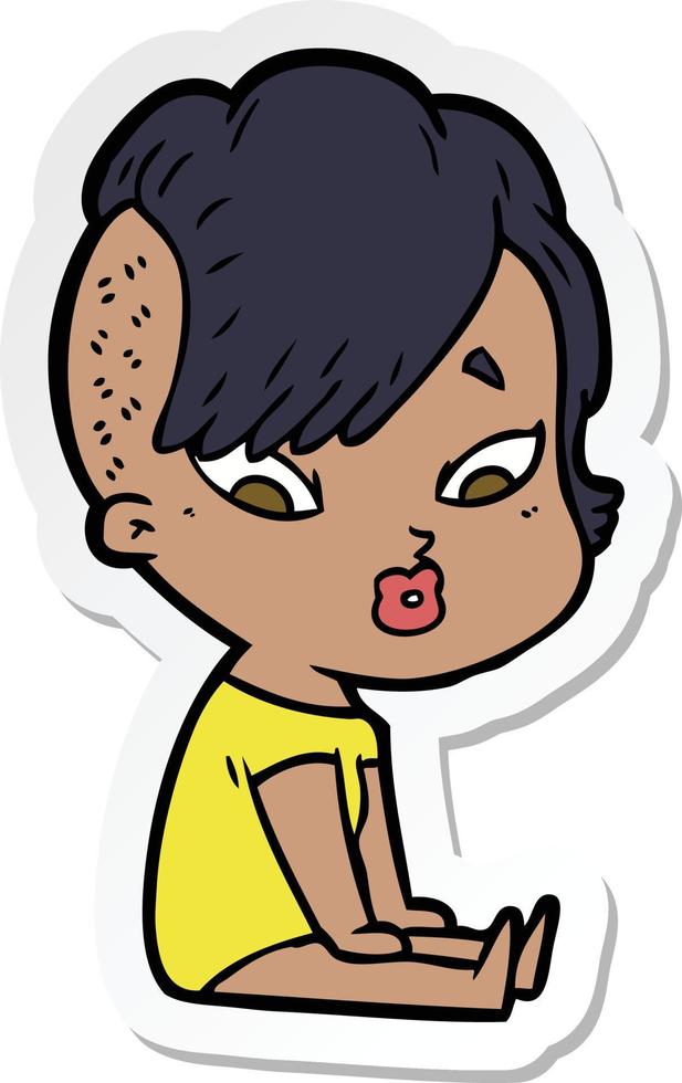 sticker of a cartoon surprised girl vector