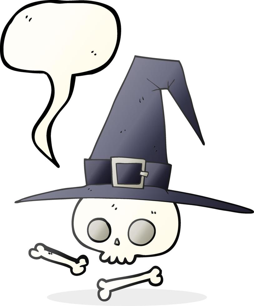 freehand drawn speech bubble cartoon witch hat with skull vector