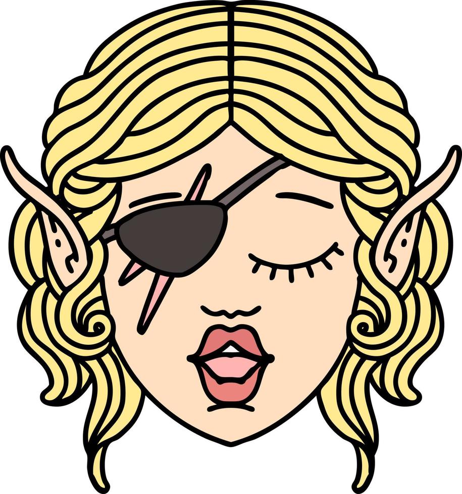 Retro Tattoo Style elf rogue character face vector