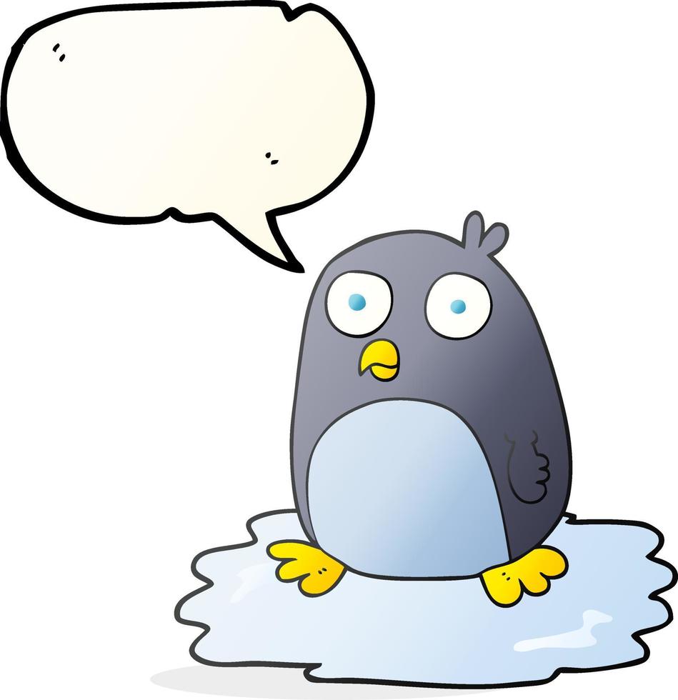 freehand drawn speech bubble cartoon penguin on ice vector
