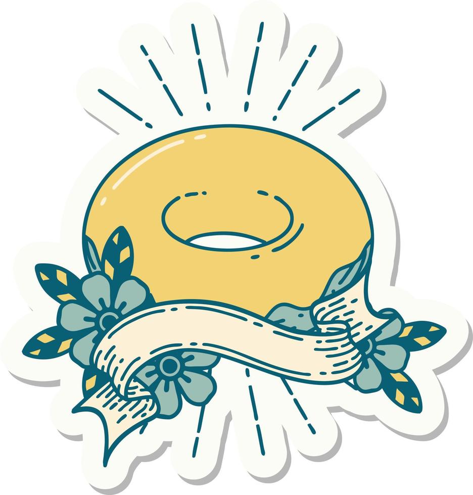 pegatina de un donut helado estilo tatuaje vector