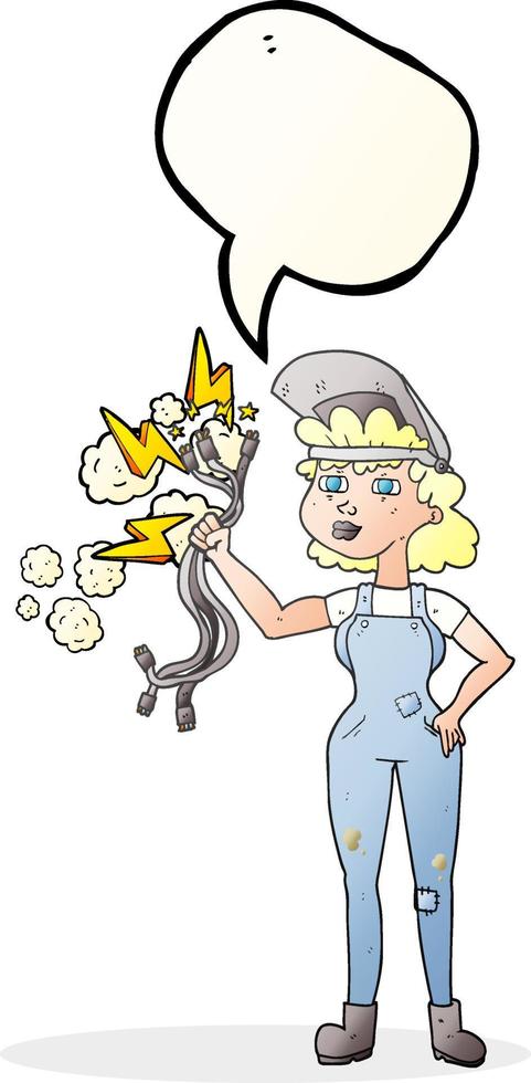 freehand drawn speech bubble cartoon electrician woman vector