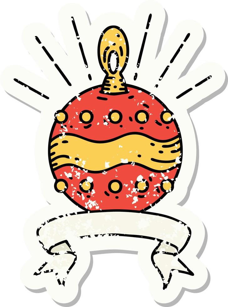 worn old sticker of a tattoo style christmas ornament vector