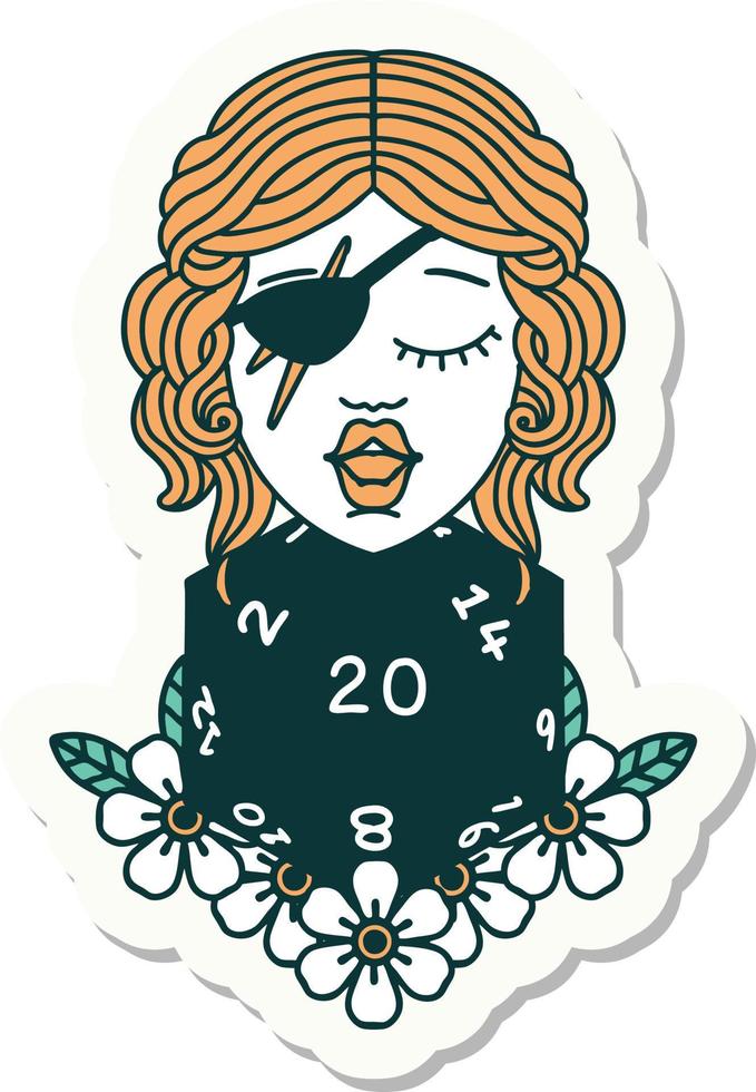 sticker of a human rogue with natural twenty dice roll vector