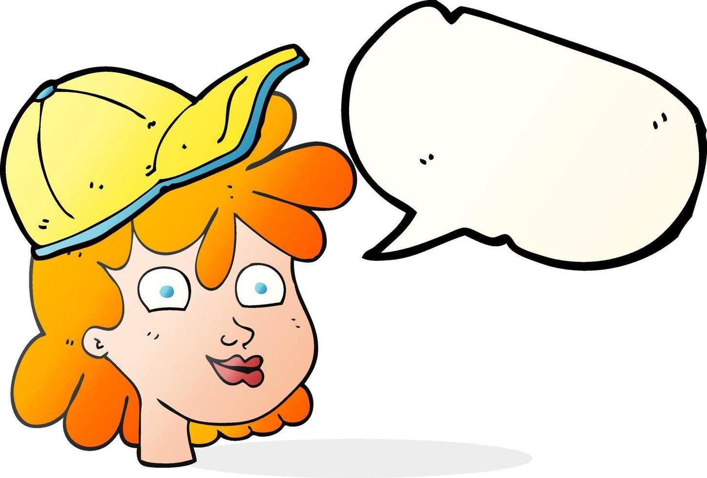 freehand drawn speech bubble cartoon woman wearing cap vector