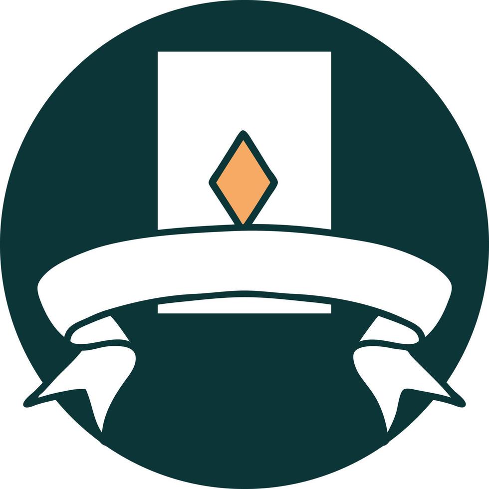 tattoo style icon with banner of the ace of diamonds vector