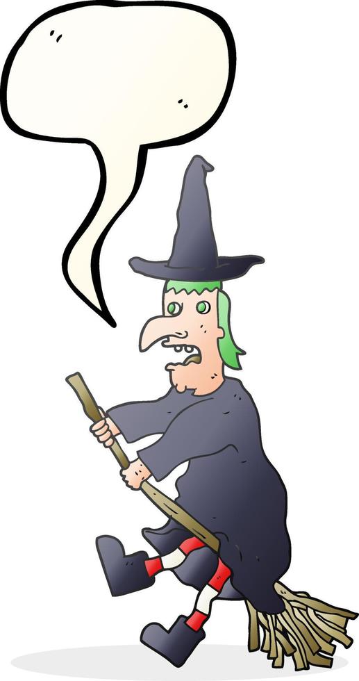 freehand drawn speech bubble cartoon witch flying on broom vector
