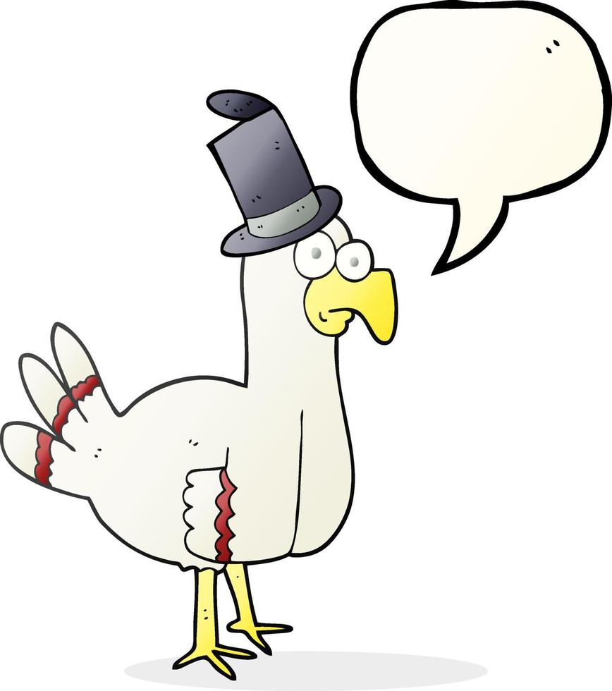 freehand drawn speech bubble cartoon bird wearing top hat vector