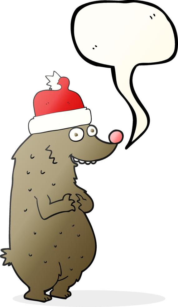 freehand drawn speech bubble cartoon bear wearing christmas hat vector