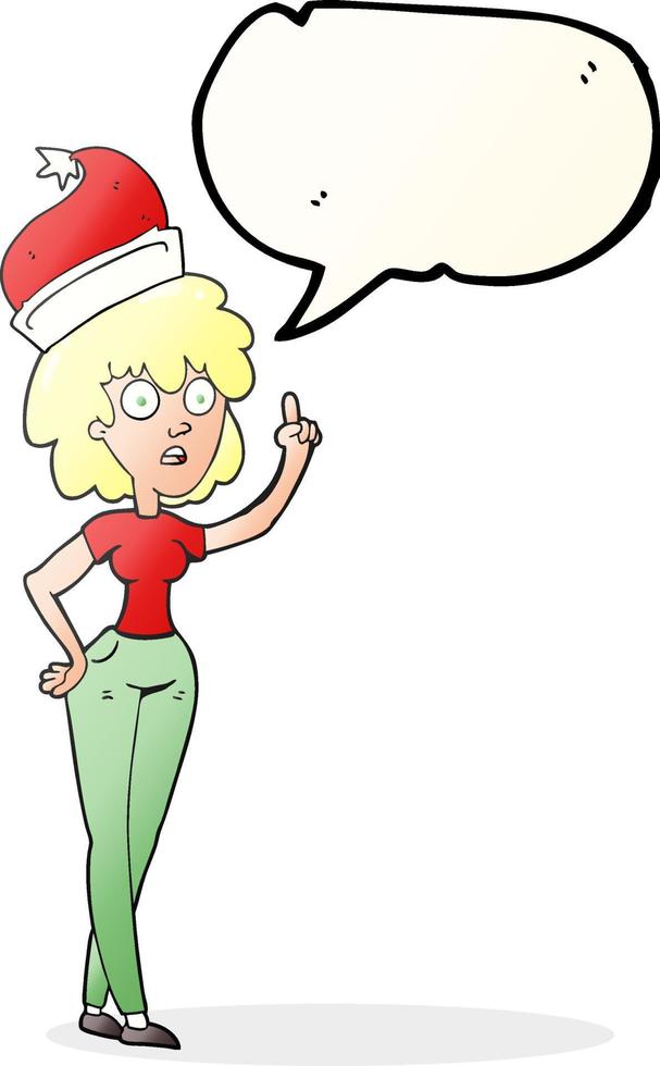 freehand drawn speech bubble cartoon woman wearing santa hat vector