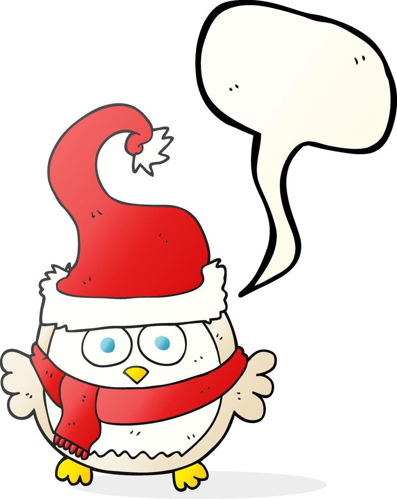 freehand drawn speech bubble cartoon owl wearing christmas hat vector