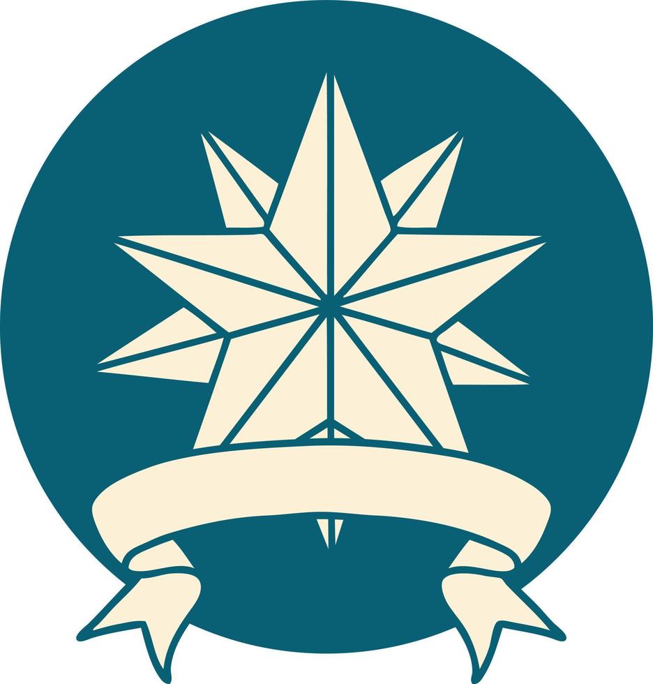 tattoo style icon with banner of a star vector