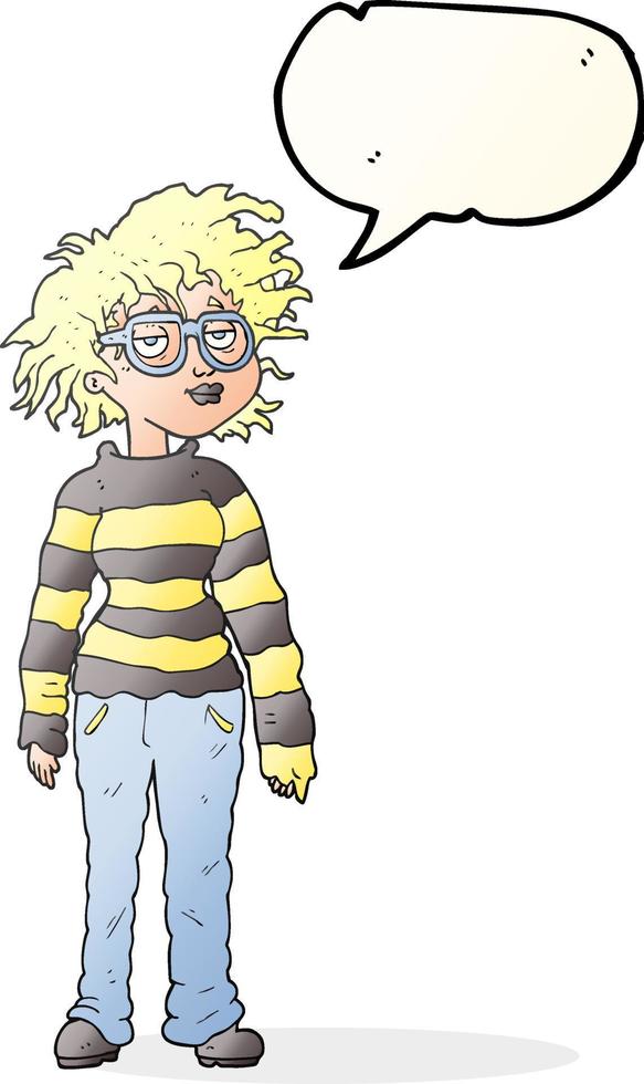 freehand drawn speech bubble cartoon geeky girl vector