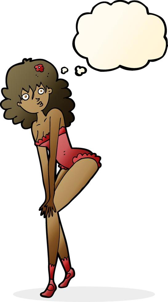 cartoon woman in lingerie with thought bubble vector