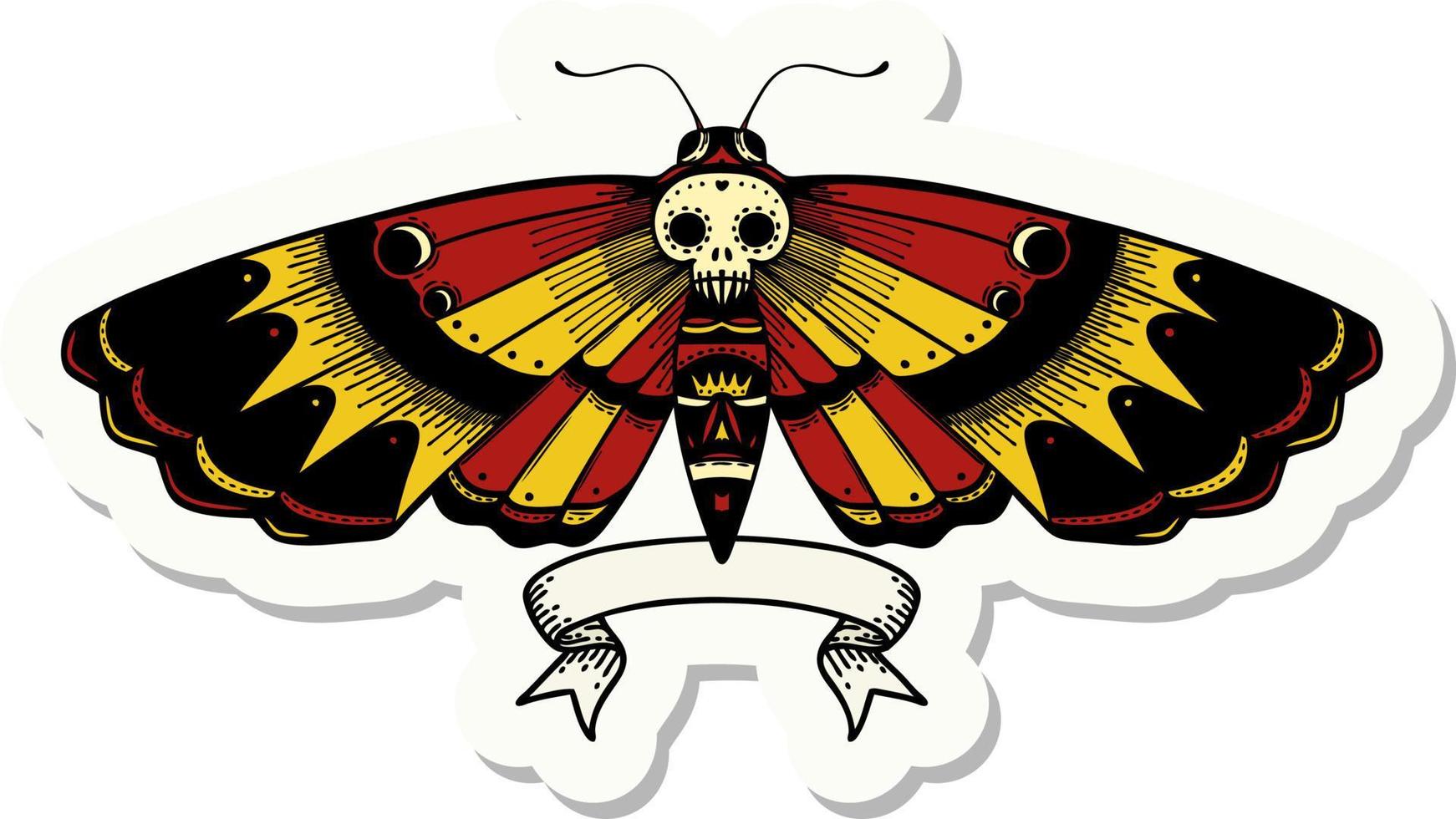 tattoo style sticker with banner of a deaths head moth vector