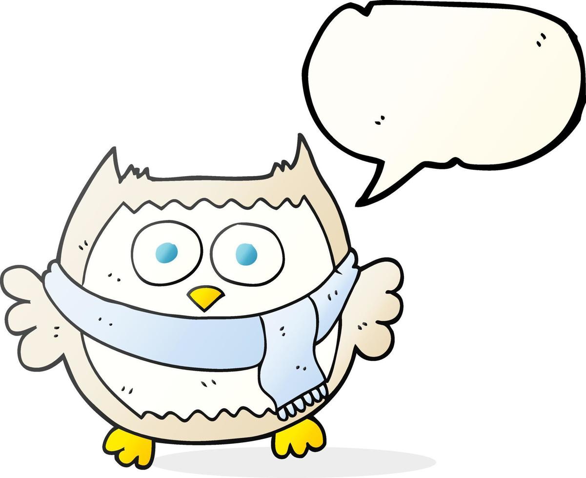 freehand drawn speech bubble cartoon owl wearing scarf vector