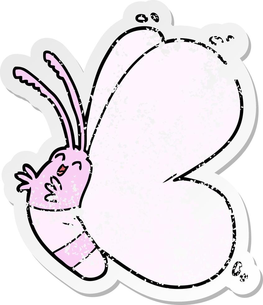 distressed sticker of a funny cartoon butterfly vector