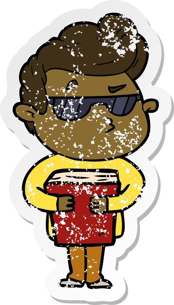 distressed sticker of a cartoon cool guy vector