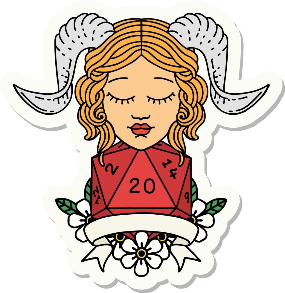 sticker of a tiefling with natural twenty dice roll vector