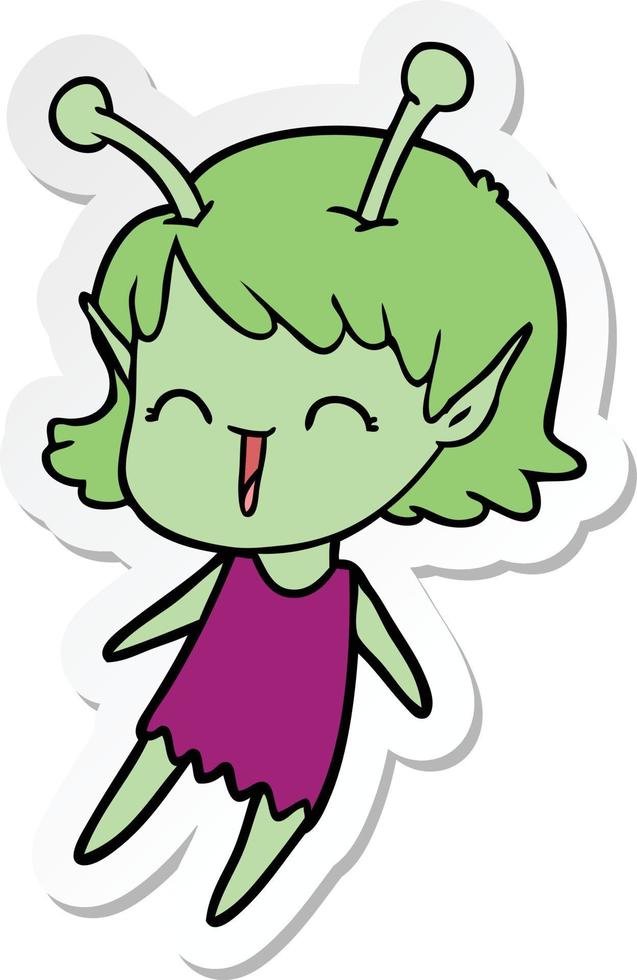 pegatina de una chica alienígena de dibujos animados riendo vector