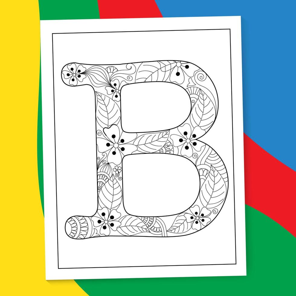 A to Z Hand-drawn Mandala Alphabet letter Coloring page. alphabet letter flower coloring book pages. A-Z letter mandala coloring page doodle. vector