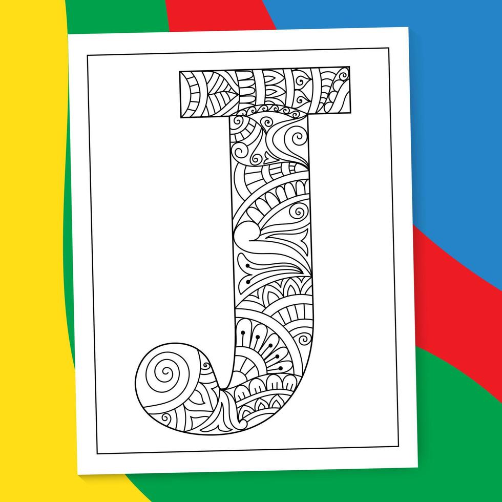 Página para colorear de letras del alfabeto mandala dibujadas a mano de la A a la Z. Alfabeto letra flor para colorear páginas del libro. az letra mandala colorear página garabato. vector