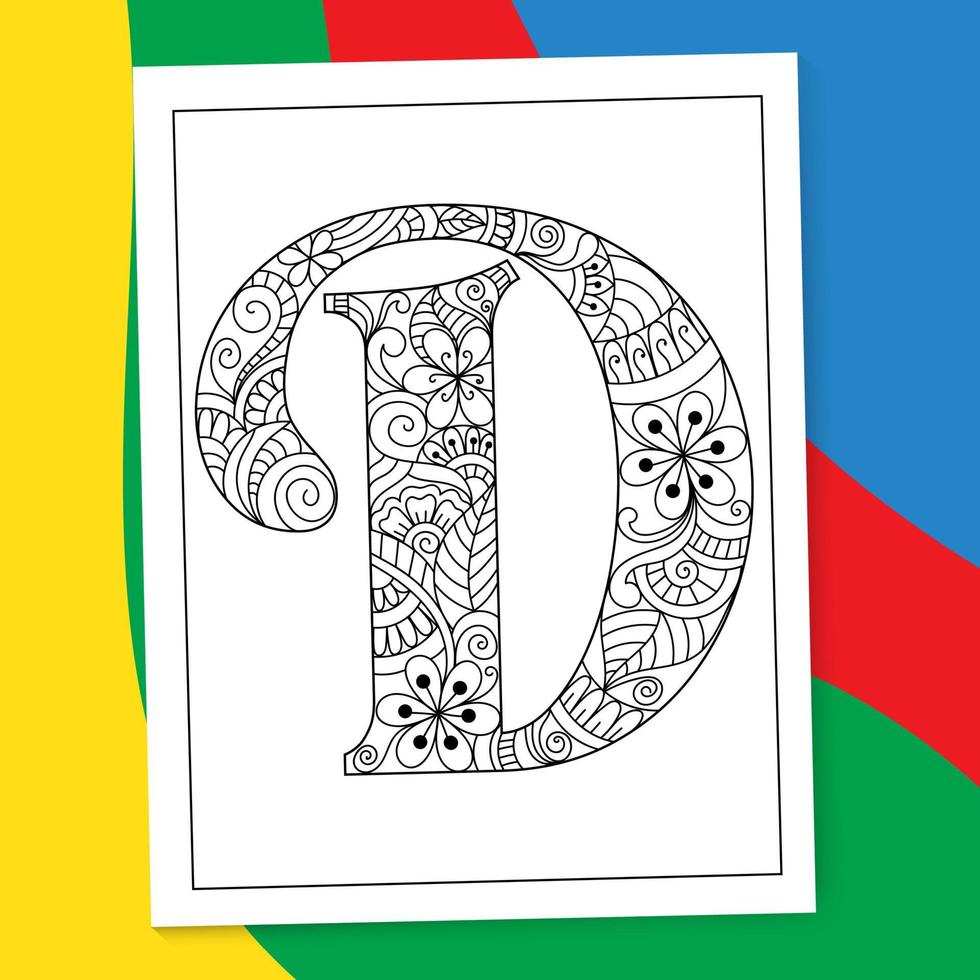 A to Z Hand-drawn Mandala Alphabet letter Coloring page. alphabet letter flower coloring book pages. A-Z letter mandala coloring page doodle. vector