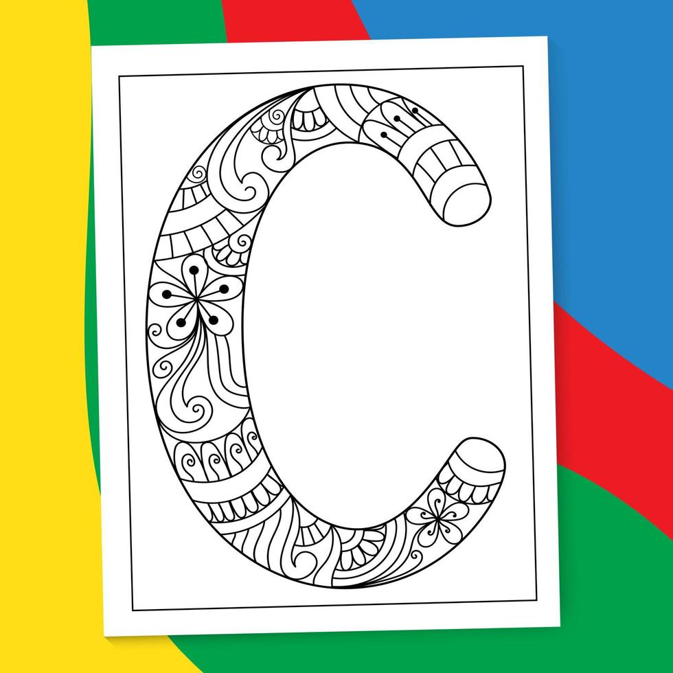 Página para colorear de letras del alfabeto mandala dibujadas a mano de la A a la Z. Alfabeto letra flor para colorear páginas del libro. az letra mandala colorear página garabato. vector