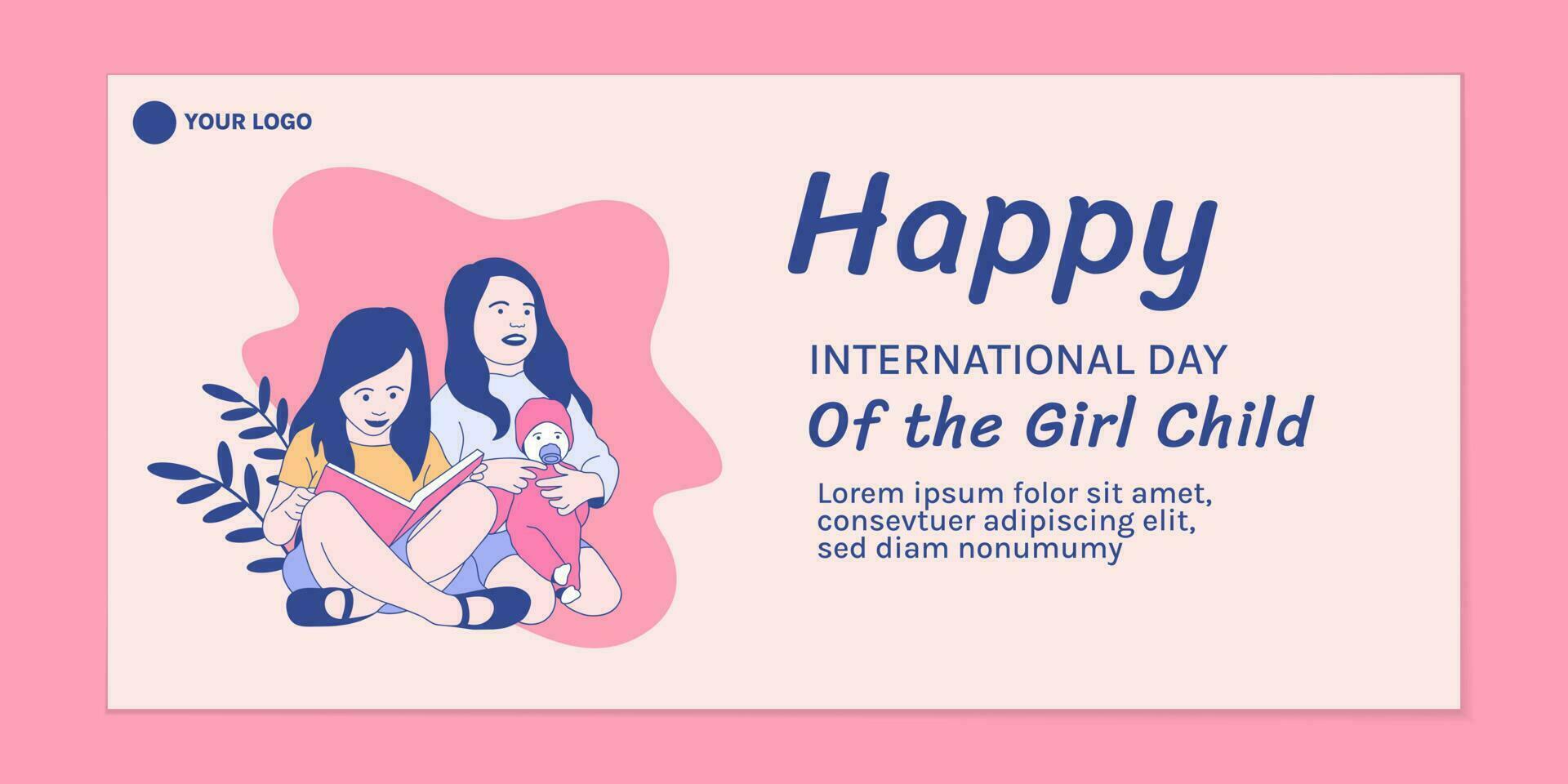 Illustrations of Two Beautiful girl for International Day of the Girl Child  banner template vector
