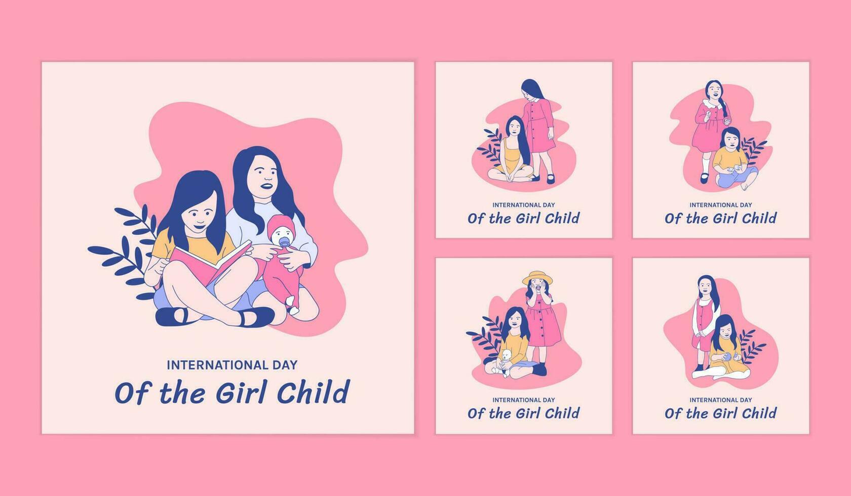 Illustrations of Two Beautiful girl for International Day of the Girl Child social media posts collection vector
