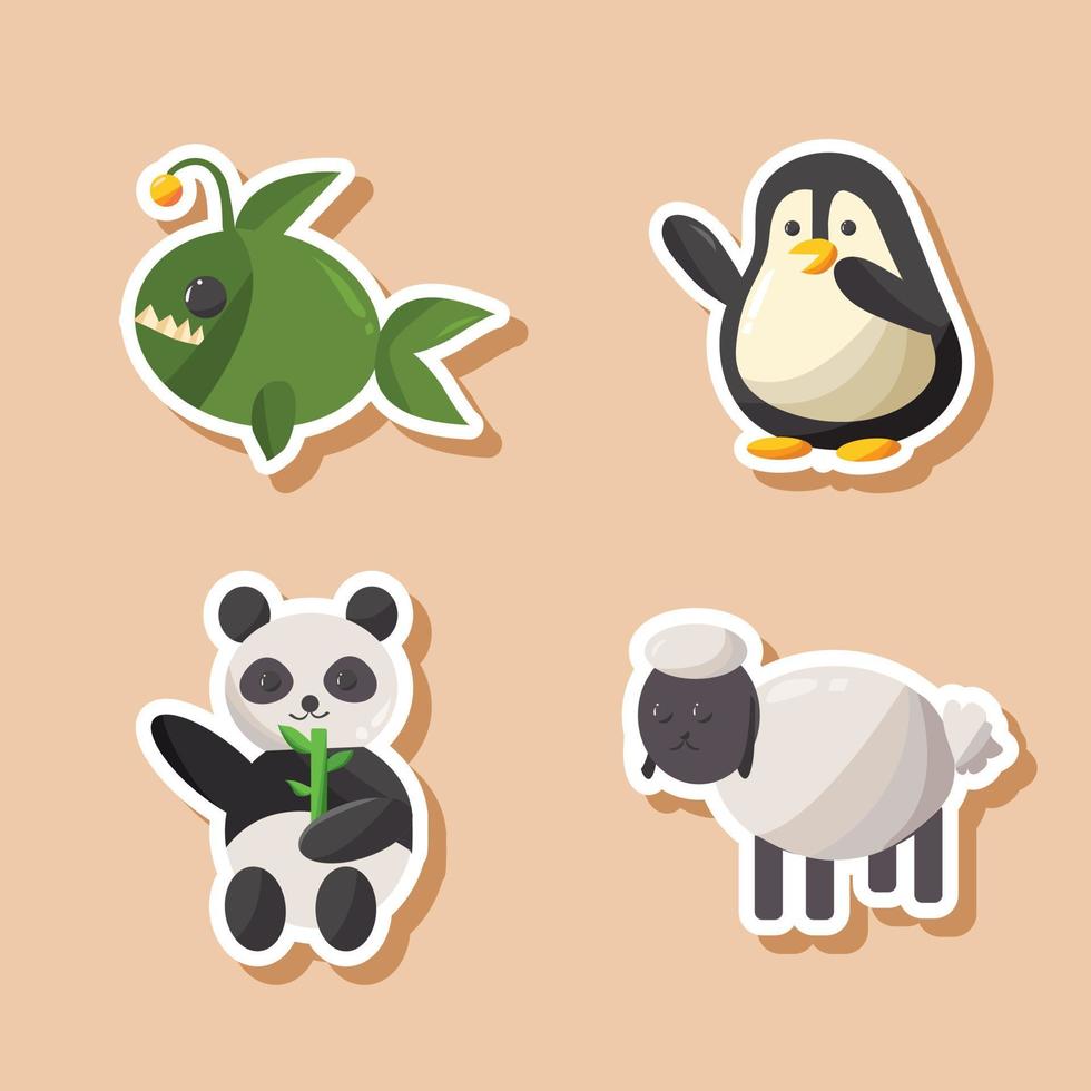 linda colección de pegatinas de animales vector