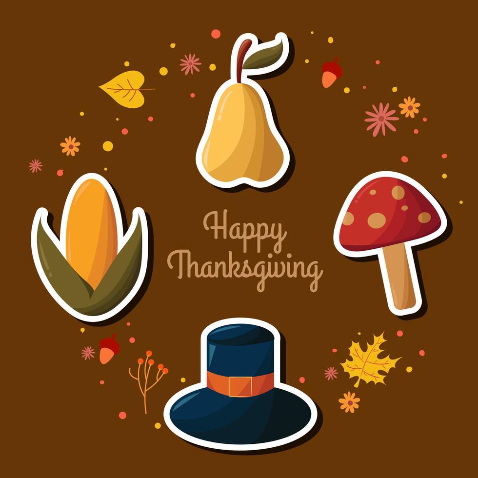 Happy thanksgiving sticker set collection vector