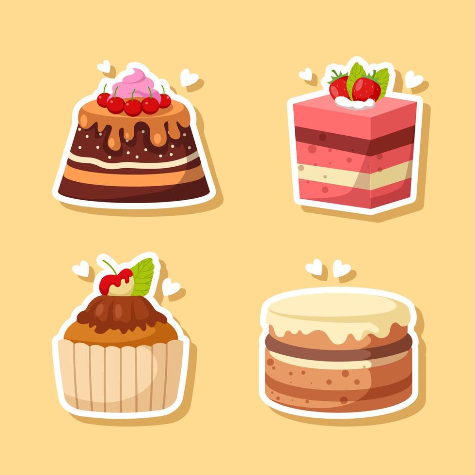 Delicious cake and bakery sticker set vector