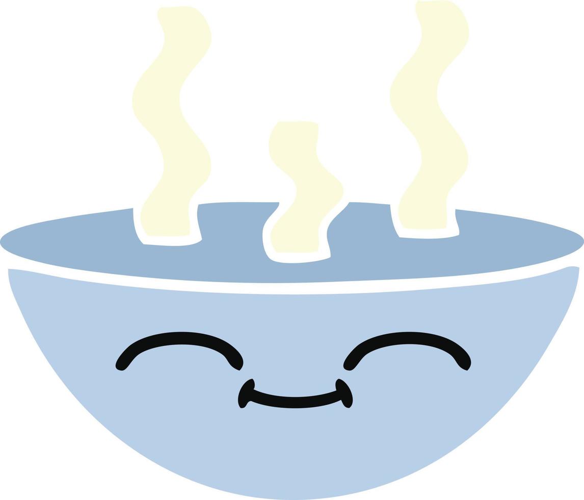 flat color retro cartoon bowl of hot soup vector