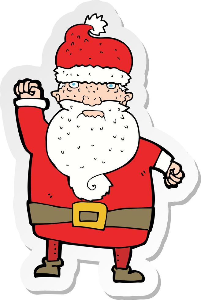 sticker of a cartoon angry santa claus vector