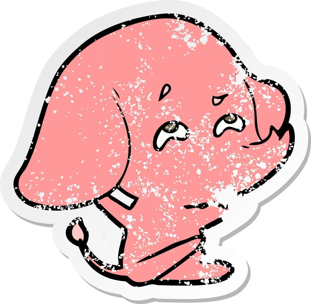 distressed sticker of a cartoon elephant remembering vector