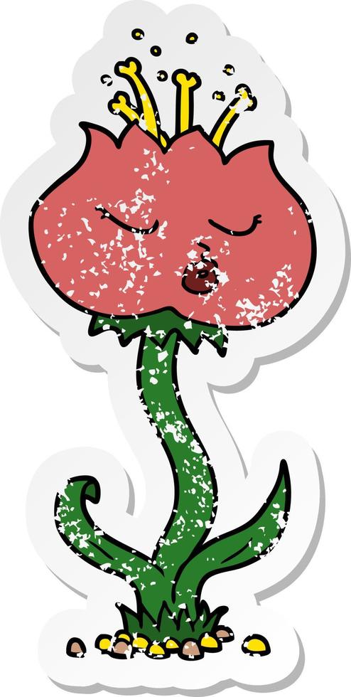 distressed sticker of a cute cartoon flower vector