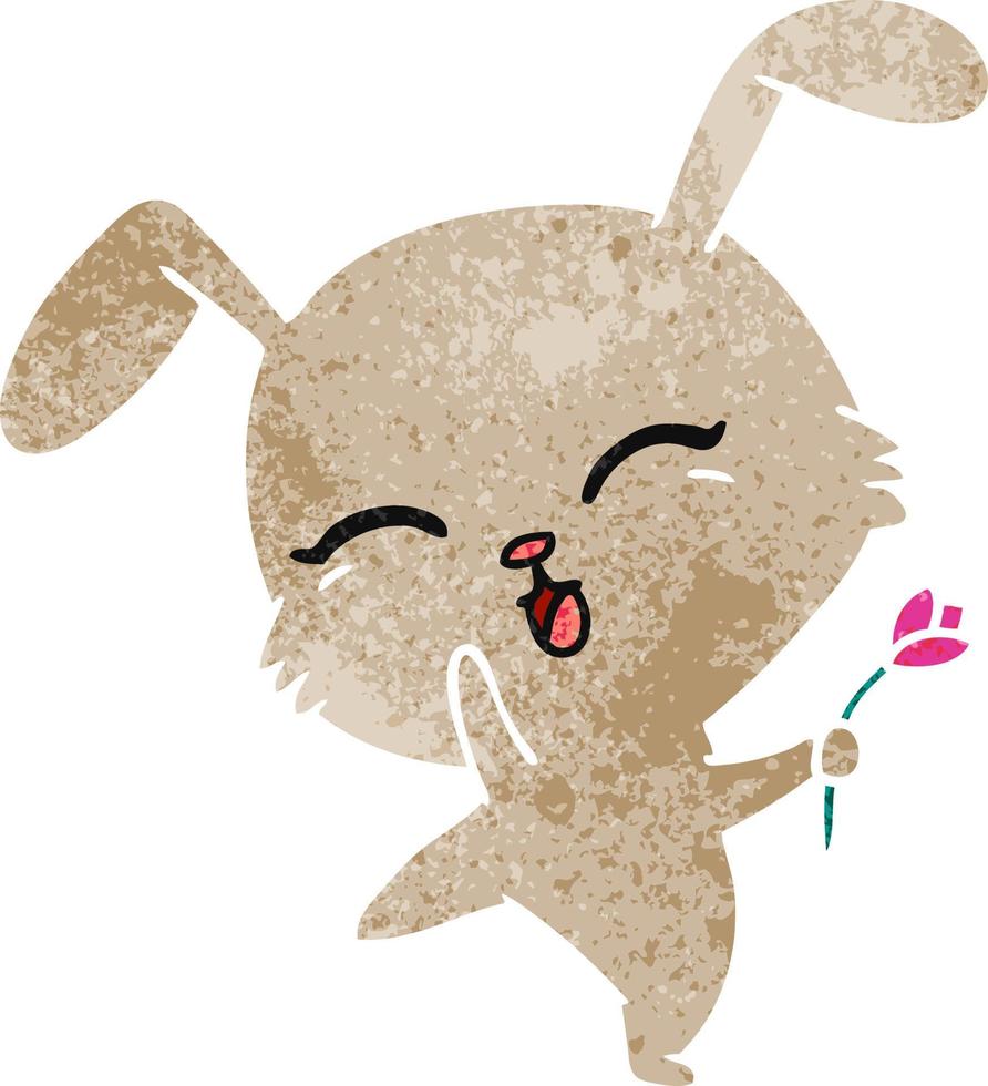 retro cartoon of cute kawaii bunny vector