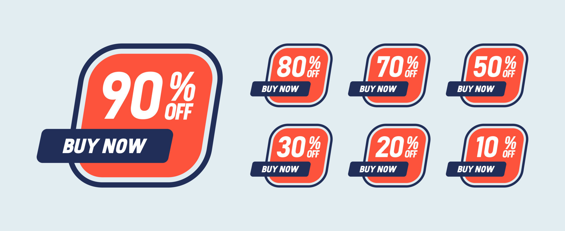 Discount label sticker collection. Buy now with 90, 80, 70, 50, 30, 20