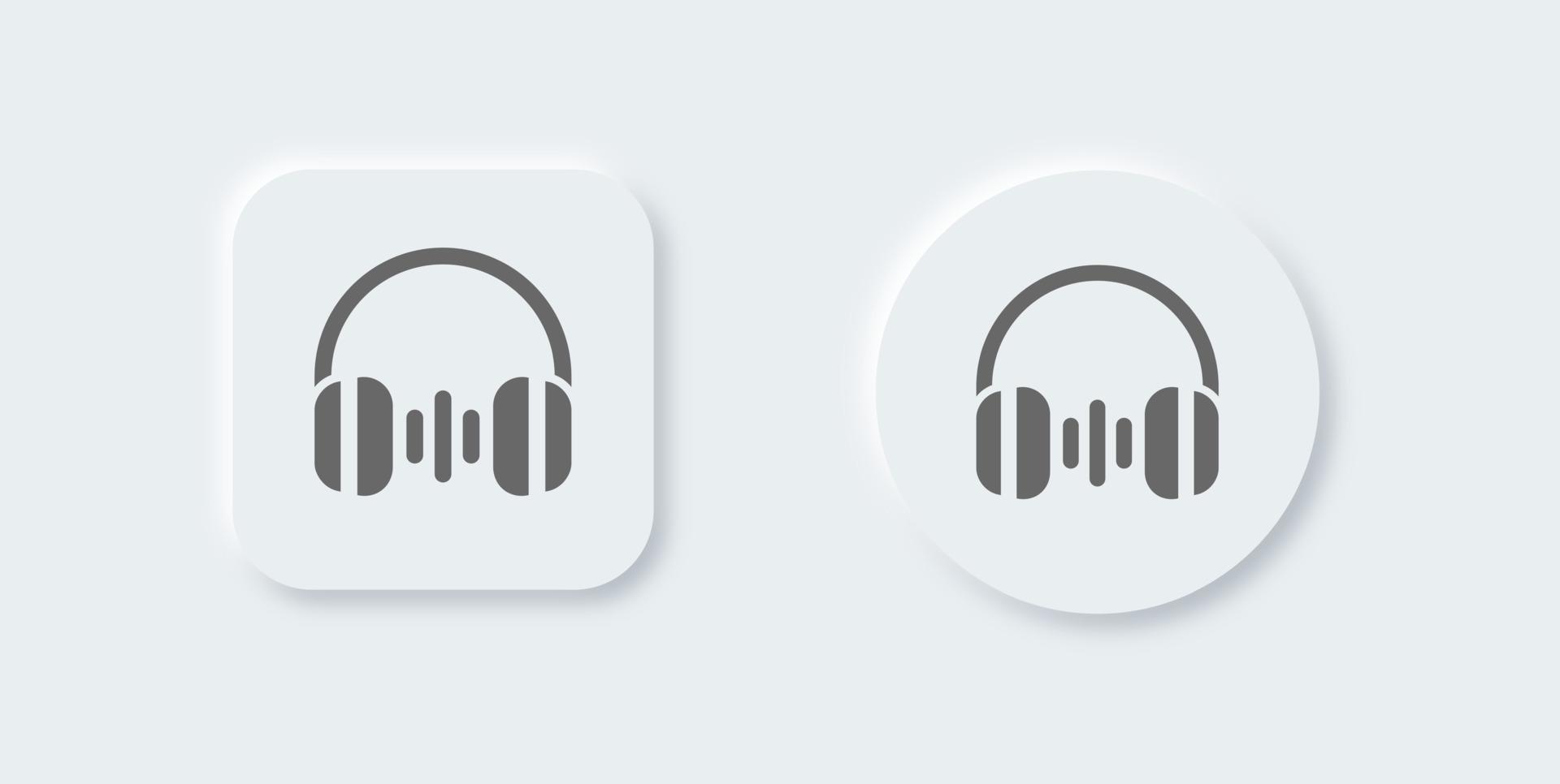 Headphone solid icon in neomorphic design style. Headset signs vector illustration.