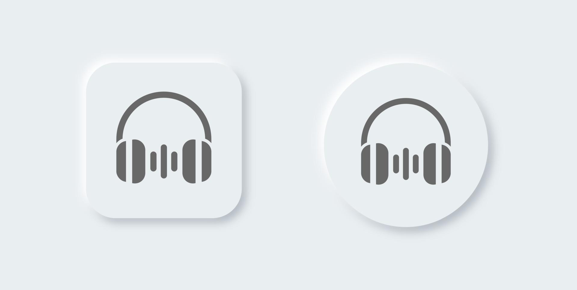 icono sólido de auriculares en estilo de diseño neomórfico. Ilustración de vector de signos de auriculares.